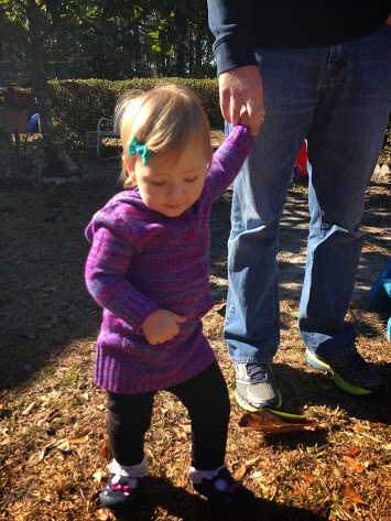 At her Granny's (Great Grandma Mary) she wanted to walk everywhere like a big kid. This was the last weekend that she needed our hand to walk...